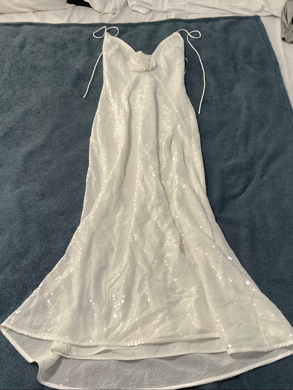 Bardot White Sequin Slip Dress with Tie Straps